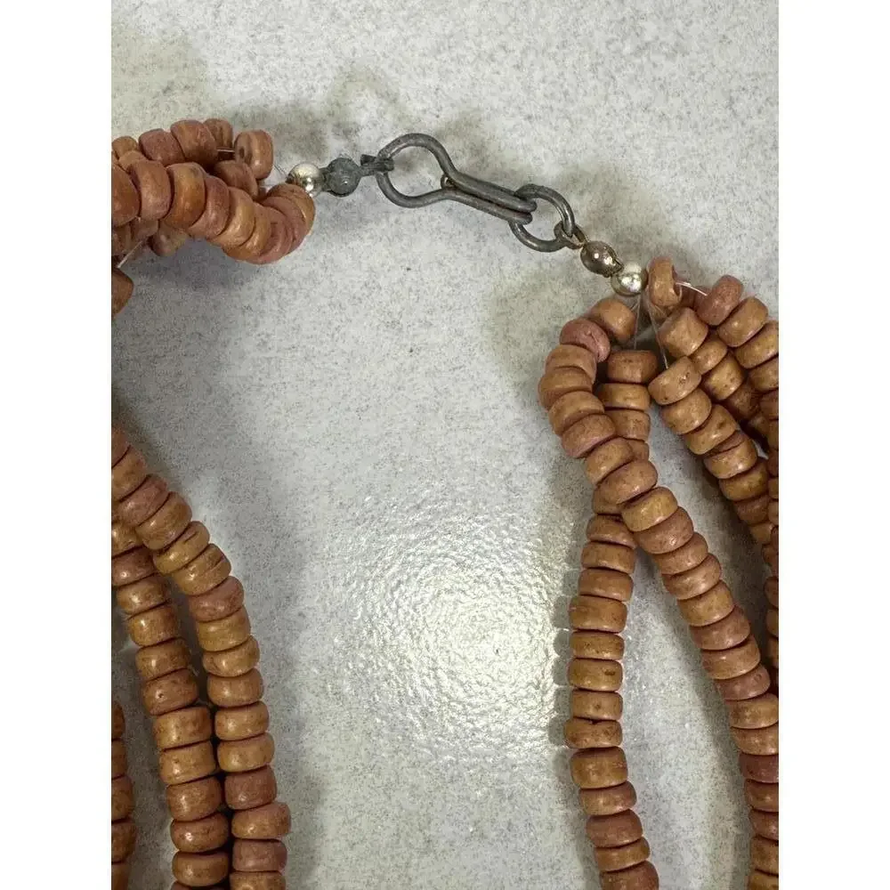 VTG Tribal Terracotta Clay Bead Multi Strand Necklace 28”